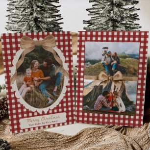 Country Red Gingham Bow Photo Christmas Card