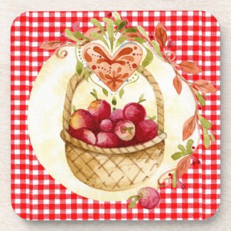 Country Red Gingham with Fruit Basket Set of 6