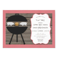 Country Red Gingham Wood I DO BBQ Engagement Party Card