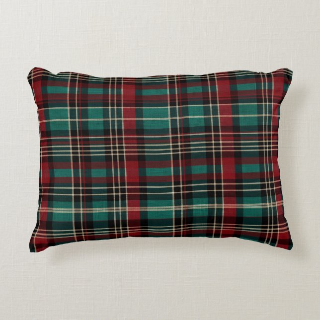 Country Red Green Plaid Christmas Accent Pillow (Front)