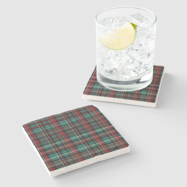 Country Red Green Plaid Christmas Stone Coaster (Side)