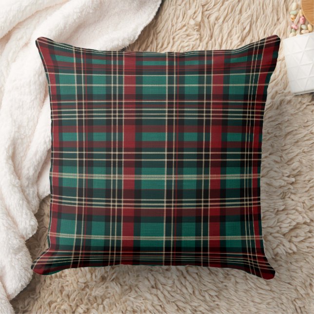 Country Red Green Plaid Christmas Throw Pillow (Blanket)