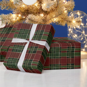 Country Red Green Plaid Stripes Christmas Wrapping Paper
