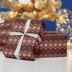 Country Red Green Snowflakes Christmas Wrapping Paper