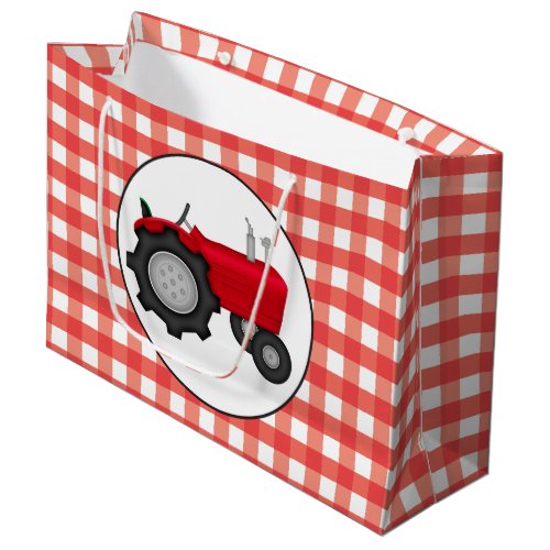 Country red tractor party gingham style bag