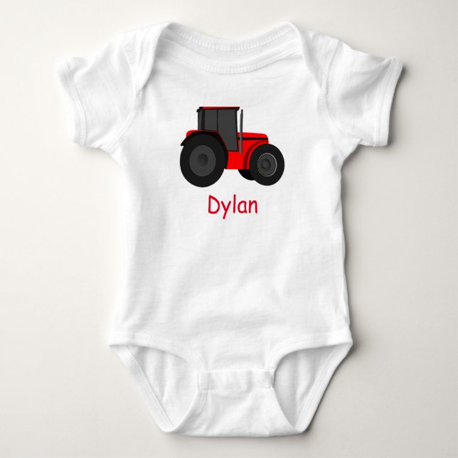 Country Red Tractor with Your Baby Name Romper (Front)