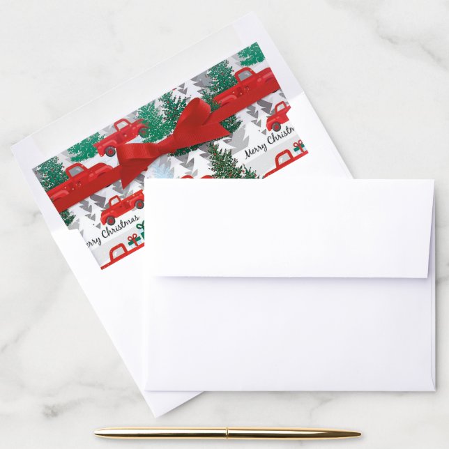 Country Red Truck Christmas Tree Card Invitation Envelope Liner (Desk)
