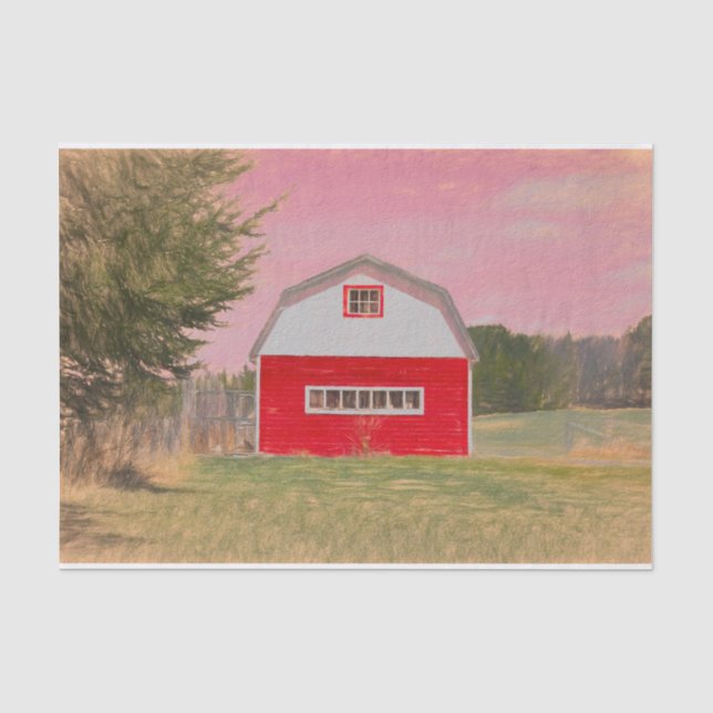 Country Red White Barn Pink Sky Tissue Paper (Front)