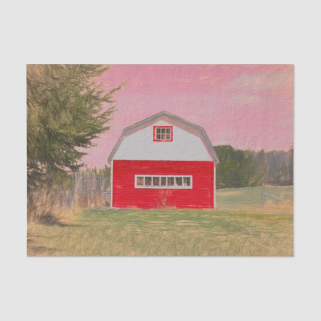Country Red White Barn Pink Sky Tissue Paper (Front)