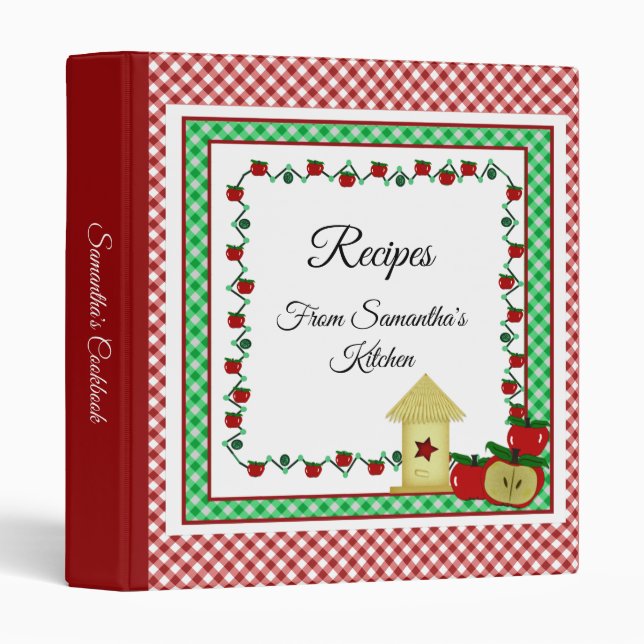 Country Red & White Gingham Recipe Cookbook 3 Ring Binder (Front/Spine)