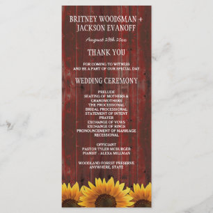 Country Red Wood Rustic Sunflower Wedding Programs