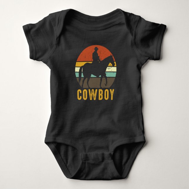 Country Retro Cowboy Western Horse Rider Baby Bodysuit (Front)
