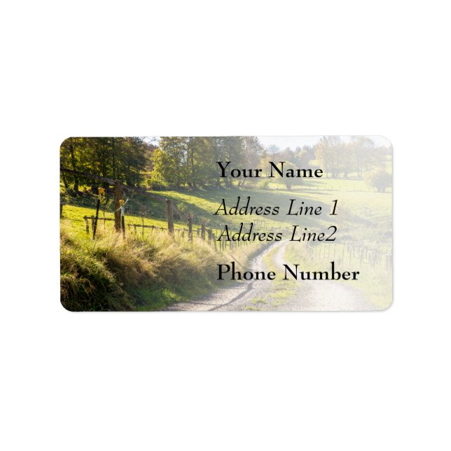 Country Road Between Green Meadows Landscape Label (Front)