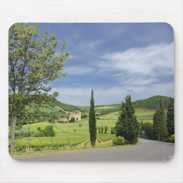 Country road curving between cypress trees in mouse pad (Front)