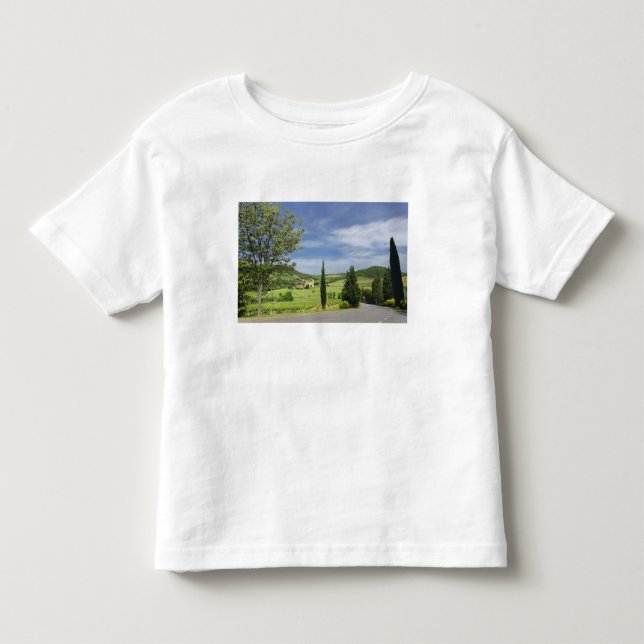 Country road curving between cypress trees in toddler t-shirt (Front)