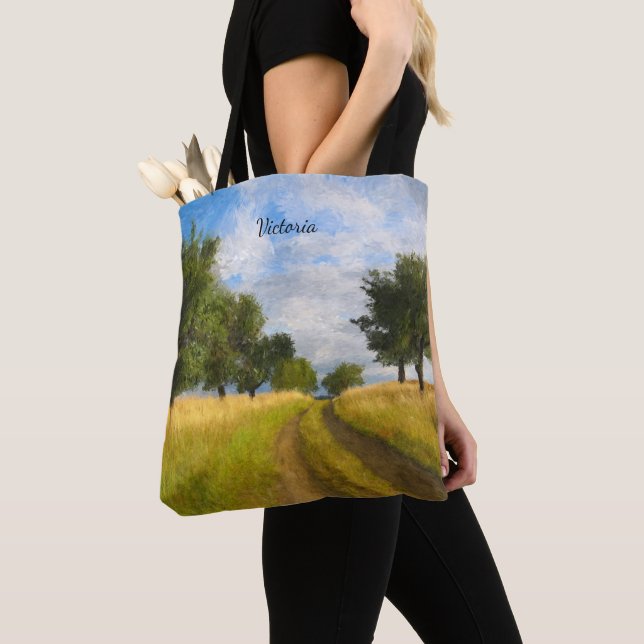 Country  Road Painting Personalized Tote Bag (Close Up)