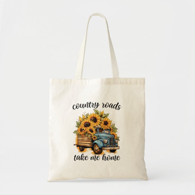 Country road take me home sunflowers tote bag (Front)