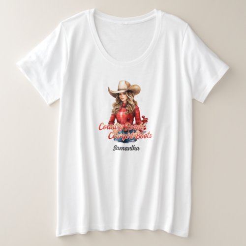 Country roads cowgirl boots Beauty blonde girl  Plus Size T_Shirt