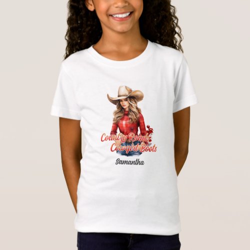 Country roads cowgirl boots Beauty blonde girl T_Shirt
