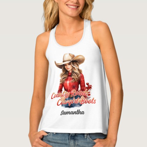 Country roads cowgirl boots Beauty blonde girl Tank Top