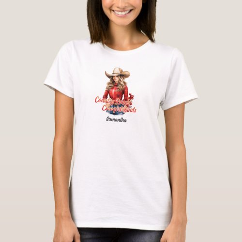 Country roads cowgirl boots pretty Christmas girl T_Shirt