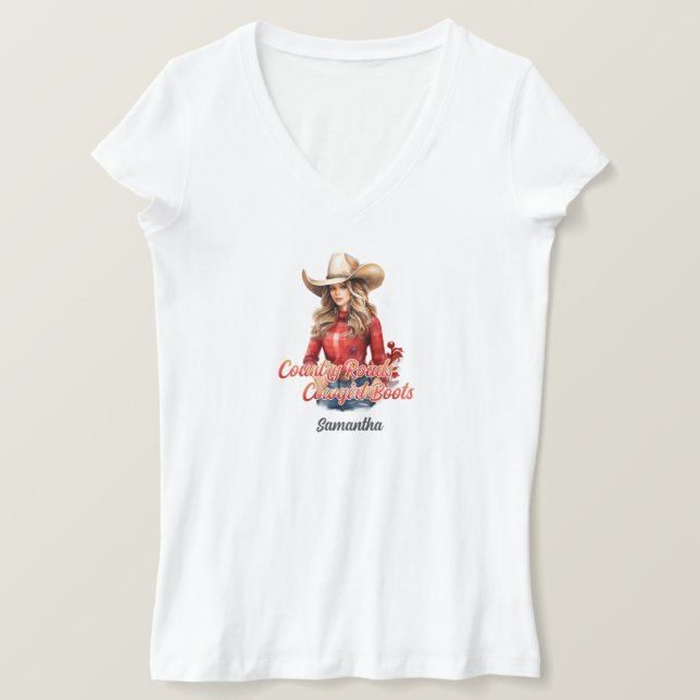 Country roads cowgirl boots pretty Christmas girl T-Shirt (Design Front)