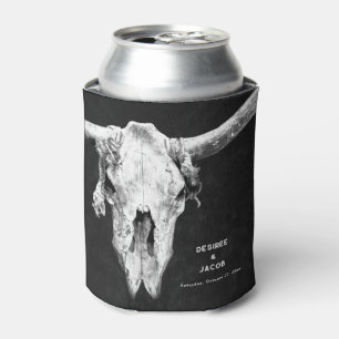 Country Rodeo Western Black And White Bull Skull Can Cooler