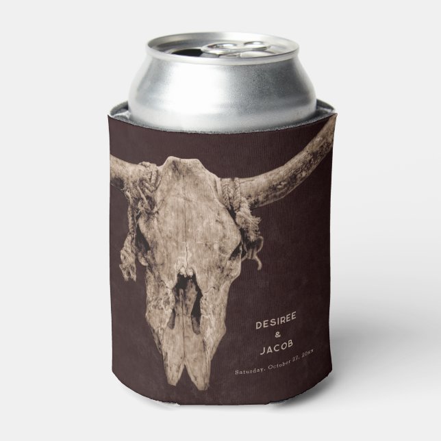 Country Rodeo Western Brown Bull Skull Can Cooler (Can Front)