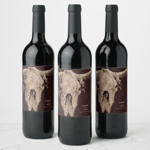 Country Rodeo Western Brown Bull Skull Wine Label