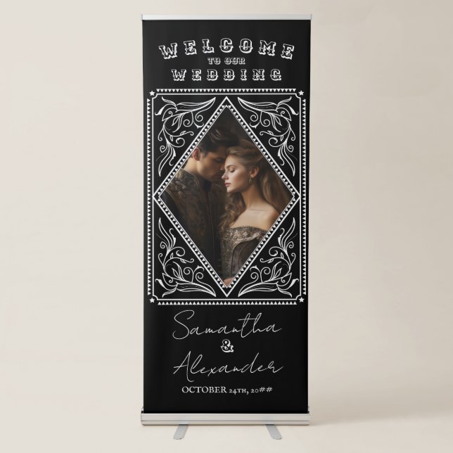 Country Roll Up Photo Wedding Welcome Entrance Retractable Banner (Front)