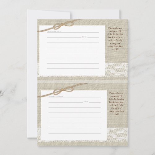 Country Romance Burlap Look Recipe Cards two 3 x 5