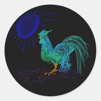Country Rooster (Black) Classic Round Sticker