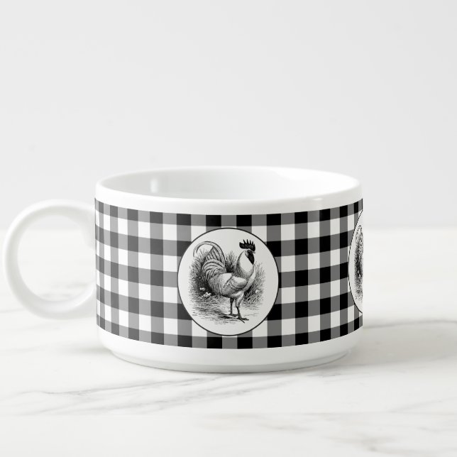 Country Rooster black white check chili bowl (Right)