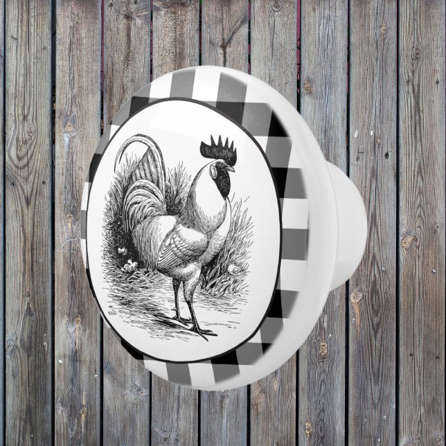 Country Rooster black white check knob (Creator Uploaded)