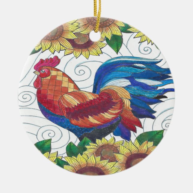 Country Rooster Ceramic Ornament (Front)
