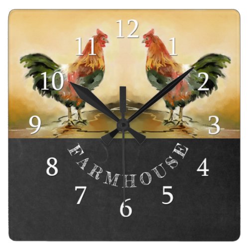 Country Rooster Chalkboard Farmhouse Square Wall Clock