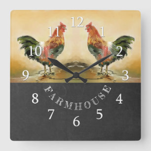 Country Rooster Chalkboard Farmhouse Square Wall Clock