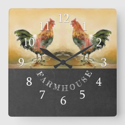 Country Rooster Chalkboard Farmhouse Square Wall Clock