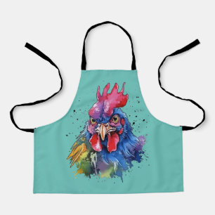 Country Rooster Chicken Watercolor Style Apron