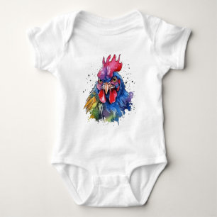 Country Rooster Chicken Watercolor Style Baby Bodysuit