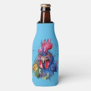 Country Rooster Chicken Watercolor Style Bottle Cooler