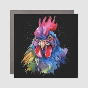 Country Rooster Chicken Watercolor Style Car Magnet