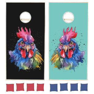 Country Rooster Chicken Watercolor Style Cornhole Set