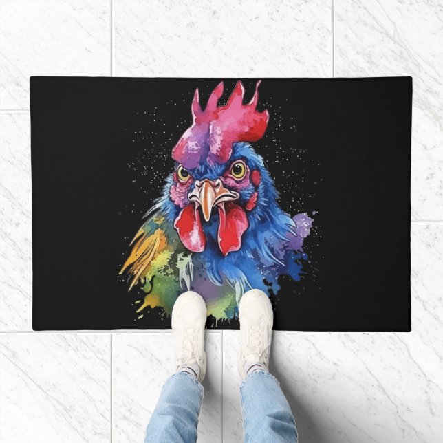 Country Rooster Chicken Watercolor Style Doormat (Indoor)
