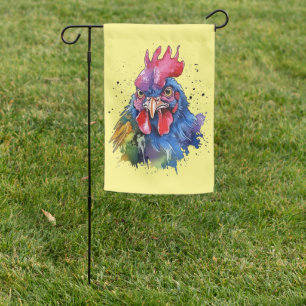Country Rooster Chicken Watercolor Style Garden Flag