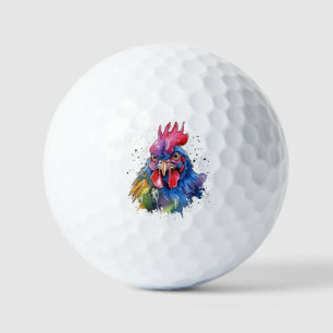 Country Rooster Chicken Watercolor Style Golf Balls