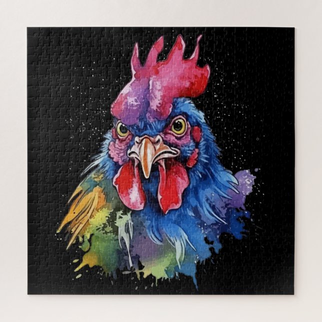 Country Rooster Chicken Watercolor Style Jigsaw Puzzle (Vertical)
