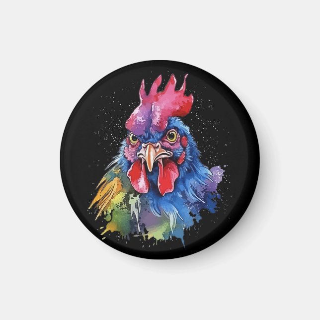 Country Rooster Chicken Watercolor Style Magnet (Front)