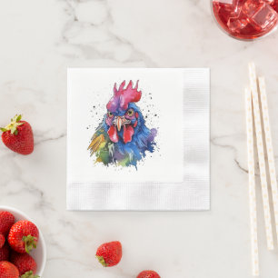 Country Rooster Chicken Watercolor Style Napkins