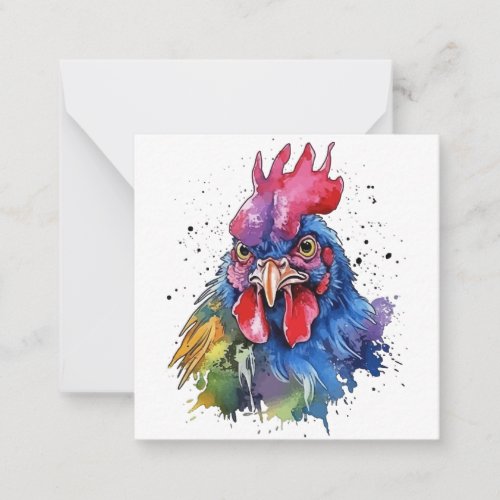 Country Rooster Chicken Watercolor Style Note Card